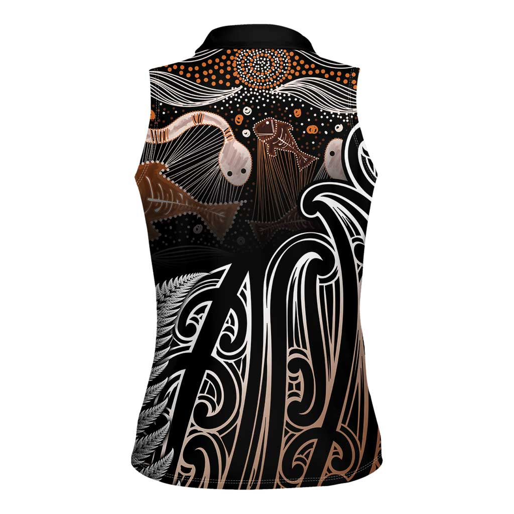 Aotearoa Maori - Australia Indigenous Women Sleeveless Polo Shirt Koiri Whakairo Mix Aboriginal Art LT7 - Polynesian Pride