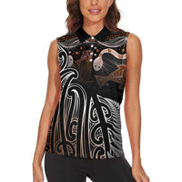Aotearoa Maori - Australia Indigenous Women Sleeveless Polo Shirt Koiri Whakairo Mix Aboriginal Art LT7 - Polynesian Pride