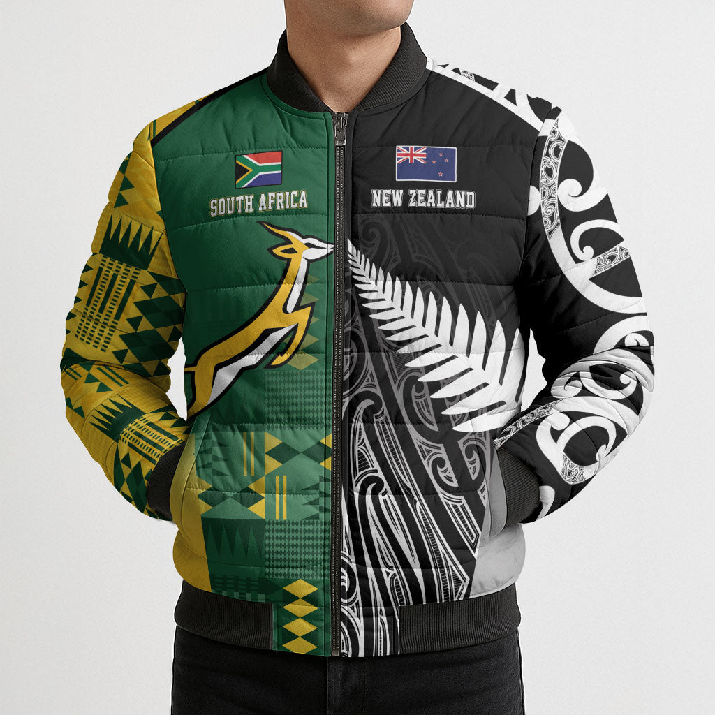 Custom Rugby South Africa New Zealand Greatest Rivals Bomber Puffer Jacket Tribal Motifs LT7 - Polynesian Pride