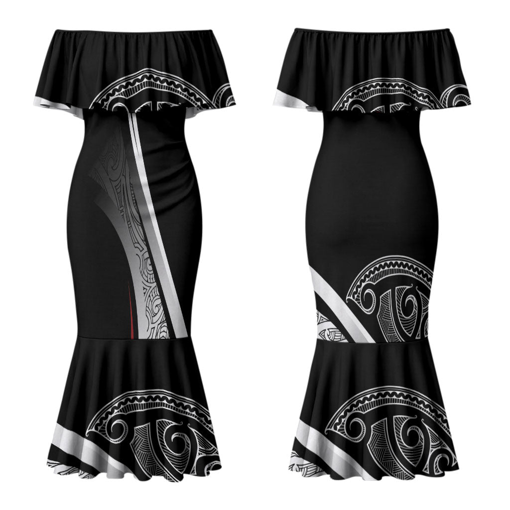 Aotearoa Maori Rugby Custom Couples Matching Mermaid Dress and Long Sleeve Button Shirt Kapa O Pango LT7 - Polynesian Pride