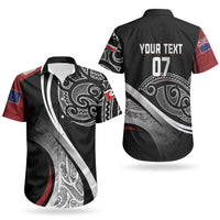 Aotearoa Maori Rugby Custom Couples Matching Off Shoulder Short Dress and Hawaiian Shirt Kapa O Pango LT7 - Polynesian Pride