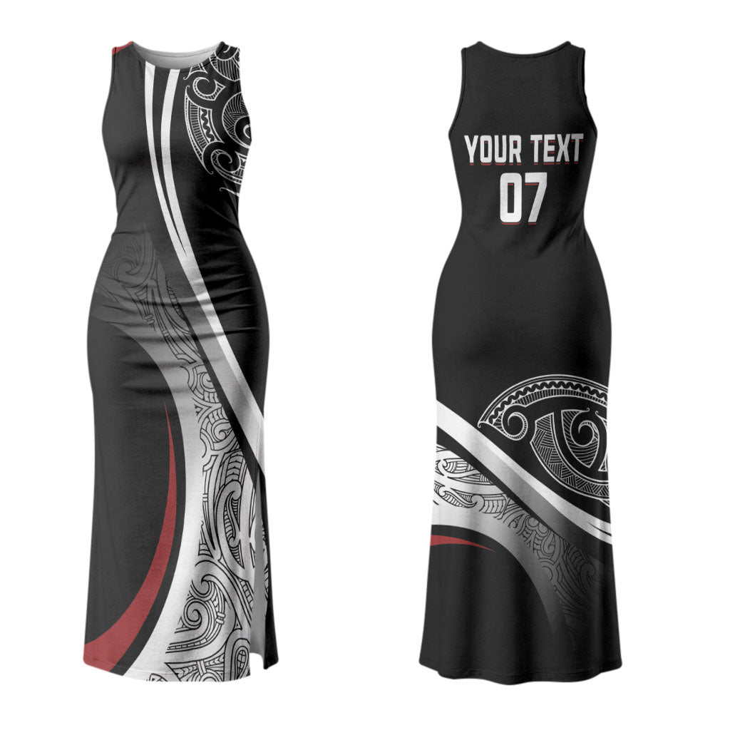 Aotearoa Maori Rugby Custom Couples Matching Tank Maxi Dress and Long Sleeve Button Shirt Kapa O Pango LT7 - Polynesian Pride