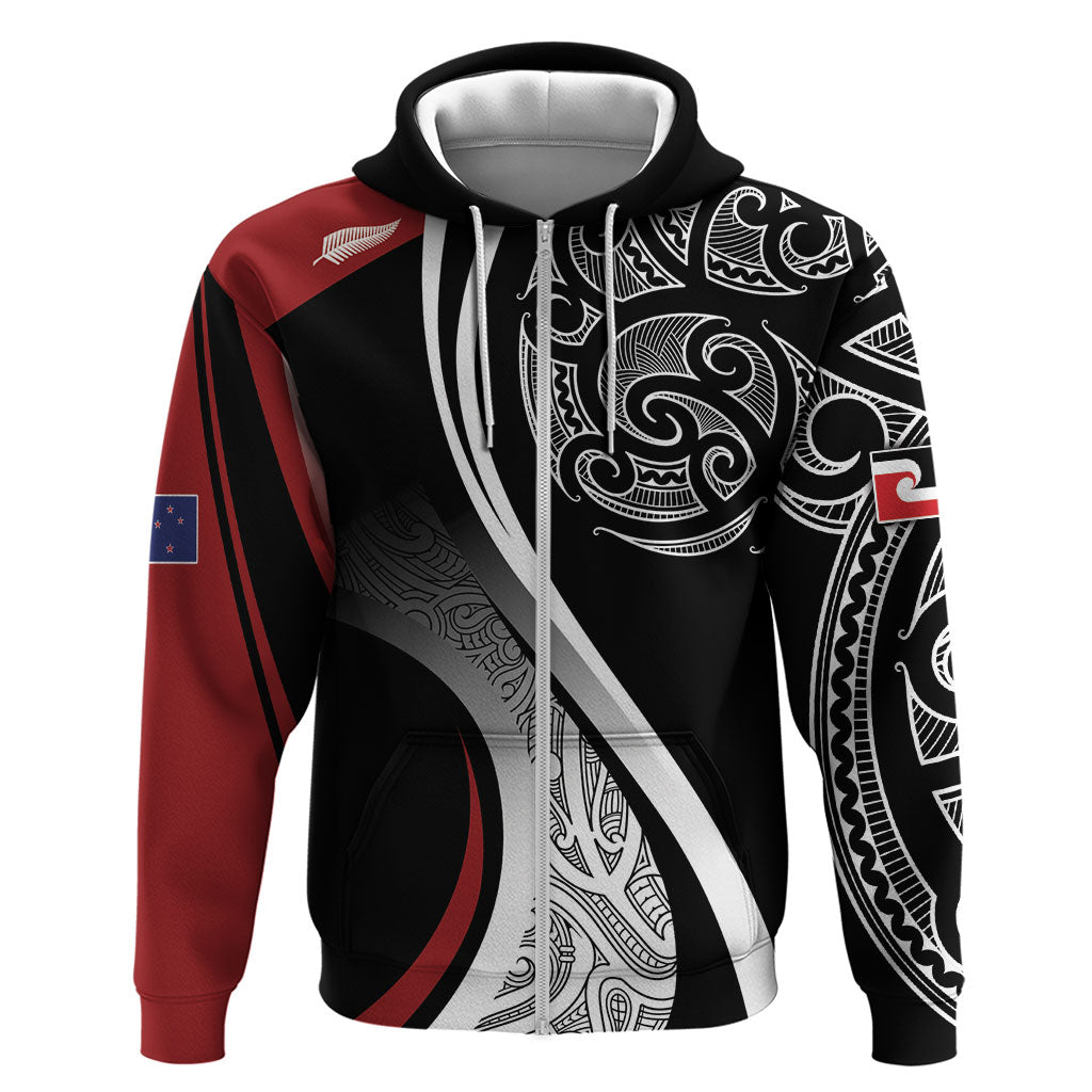 Aotearoa Maori Rugby Custom Hoodie Kapa O Pango LT7 Zip Hoodie Black - Polynesian Pride