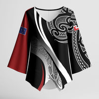 Aotearoa Maori Rugby Custom Kimono Sleeve Blouse Kapa O Pango LT7 Female Black - Polynesian Pride
