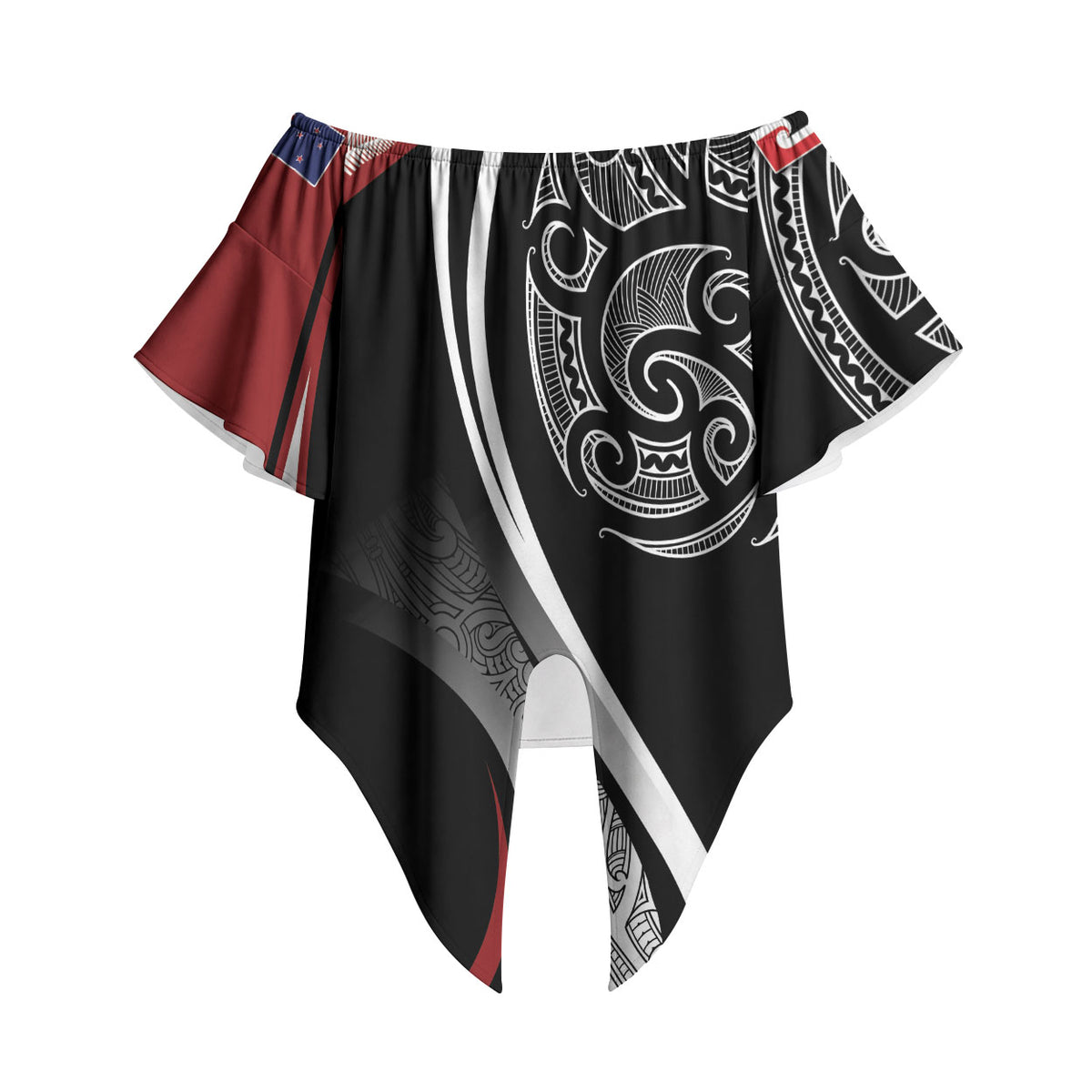Aotearoa Maori Rugby Custom Off Shoulder Wrap Waist Top Kapa O Pango LT7 - Polynesian Pride