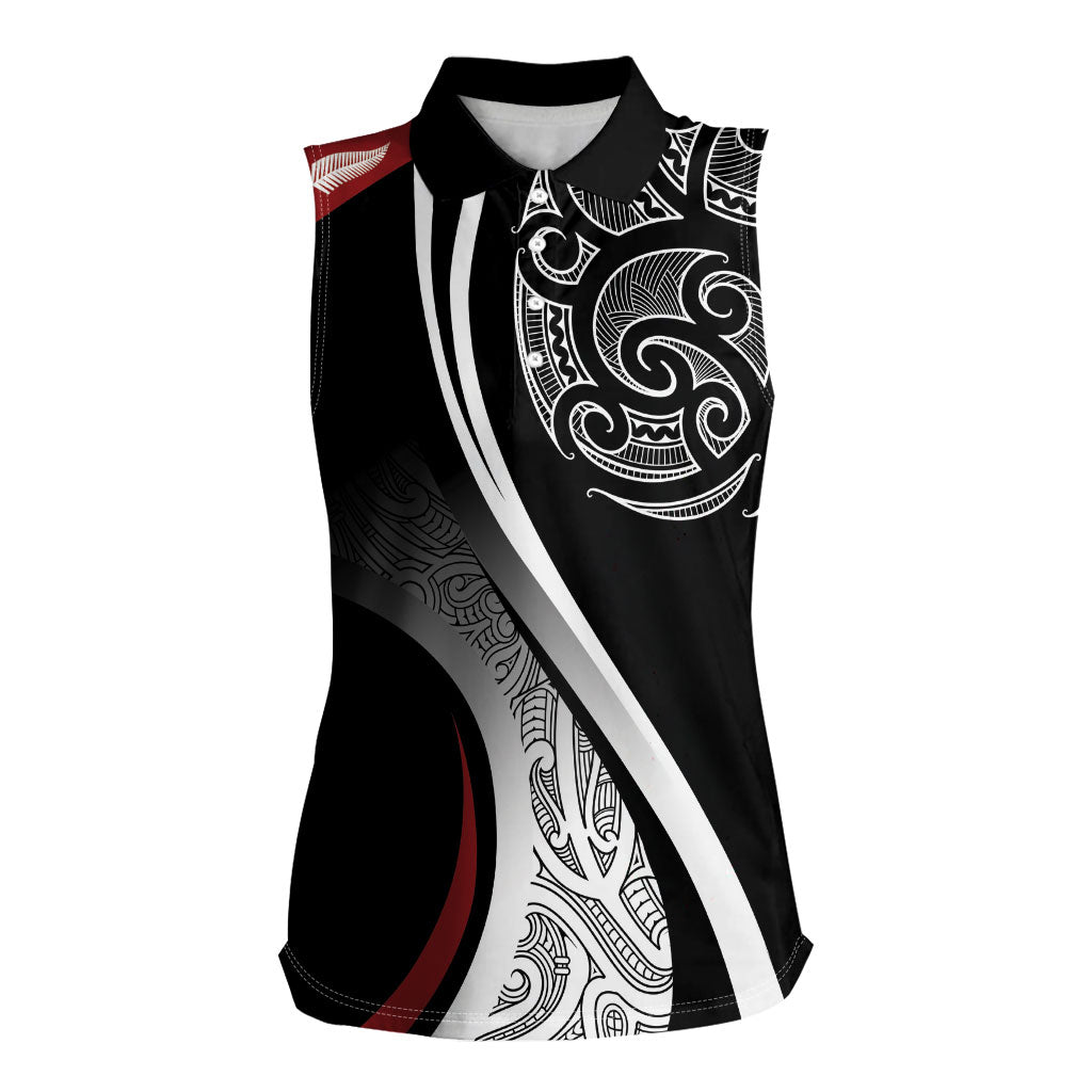 Aotearoa Maori Rugby Custom Women Sleeveless Polo Shirt Kapa O Pango LT7 Female Black - Polynesian Pride