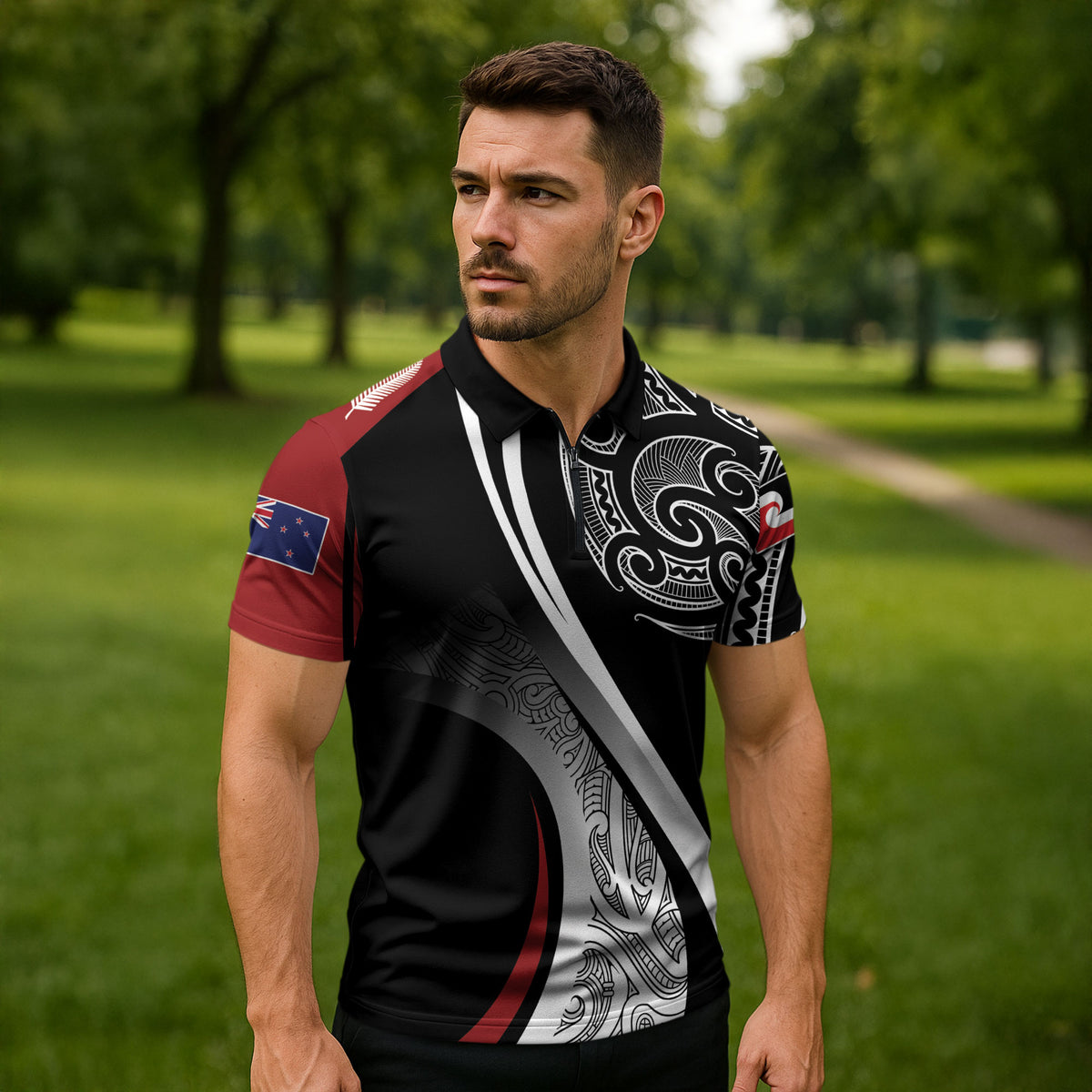 Aotearoa Maori Rugby Custom Zipper Polo Shirt Kapa O Pango LT7 - Polynesian Pride