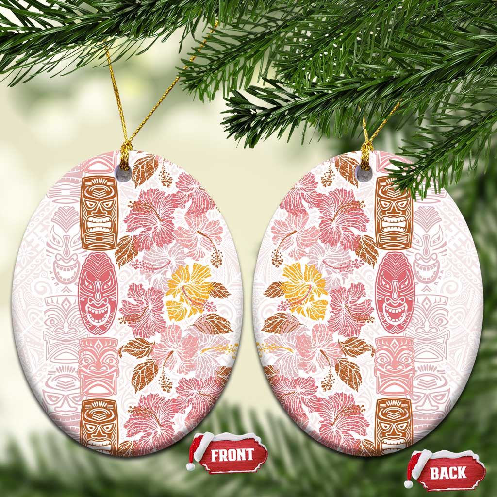 Christmas Aloha Hawaii Tiki Ceramic Ornament Hibiscus Spring Colors LT7 Oval Pink - Polynesian Pride