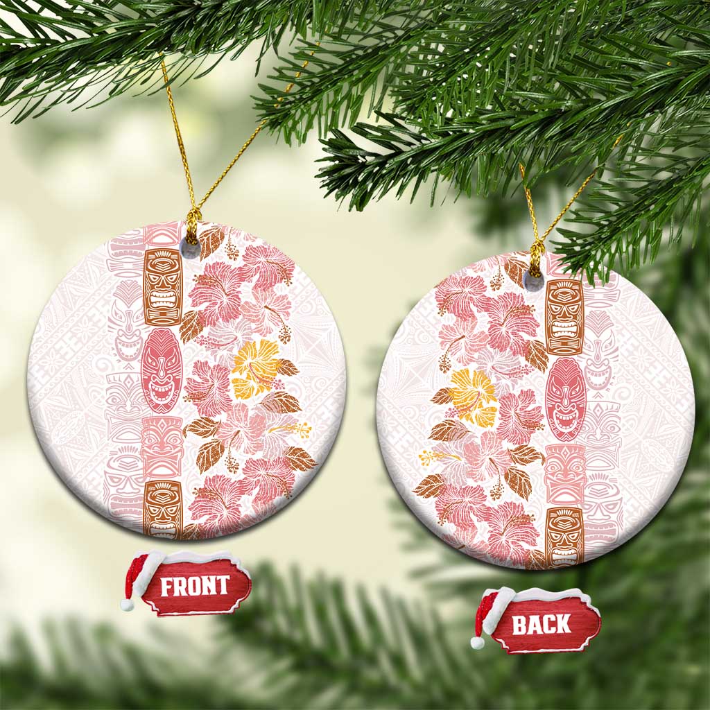 Christmas Aloha Hawaii Tiki Ceramic Ornament Hibiscus Spring Colors LT7 Circle Pink - Polynesian Pride