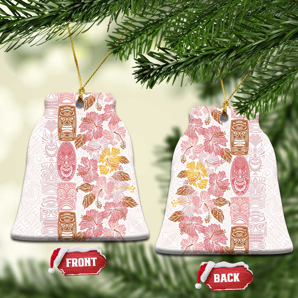 Christmas Aloha Hawaii Tiki Ceramic Ornament Hibiscus Spring Colors LT7 Bell Flake Pink - Polynesian Pride