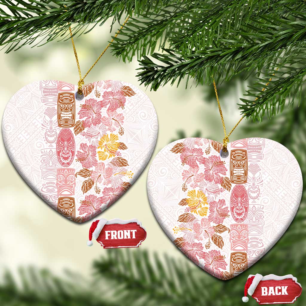 Christmas Aloha Hawaii Tiki Ceramic Ornament Hibiscus Spring Colors LT7 Heart Pink - Polynesian Pride