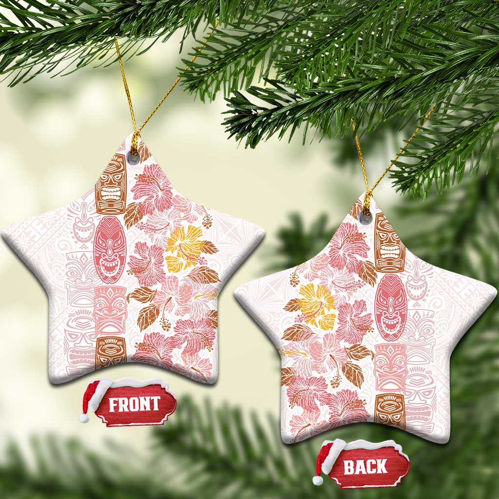 Christmas Aloha Hawaii Tiki Ceramic Ornament Hibiscus Spring Colors LT7 Star Pink - Polynesian Pride