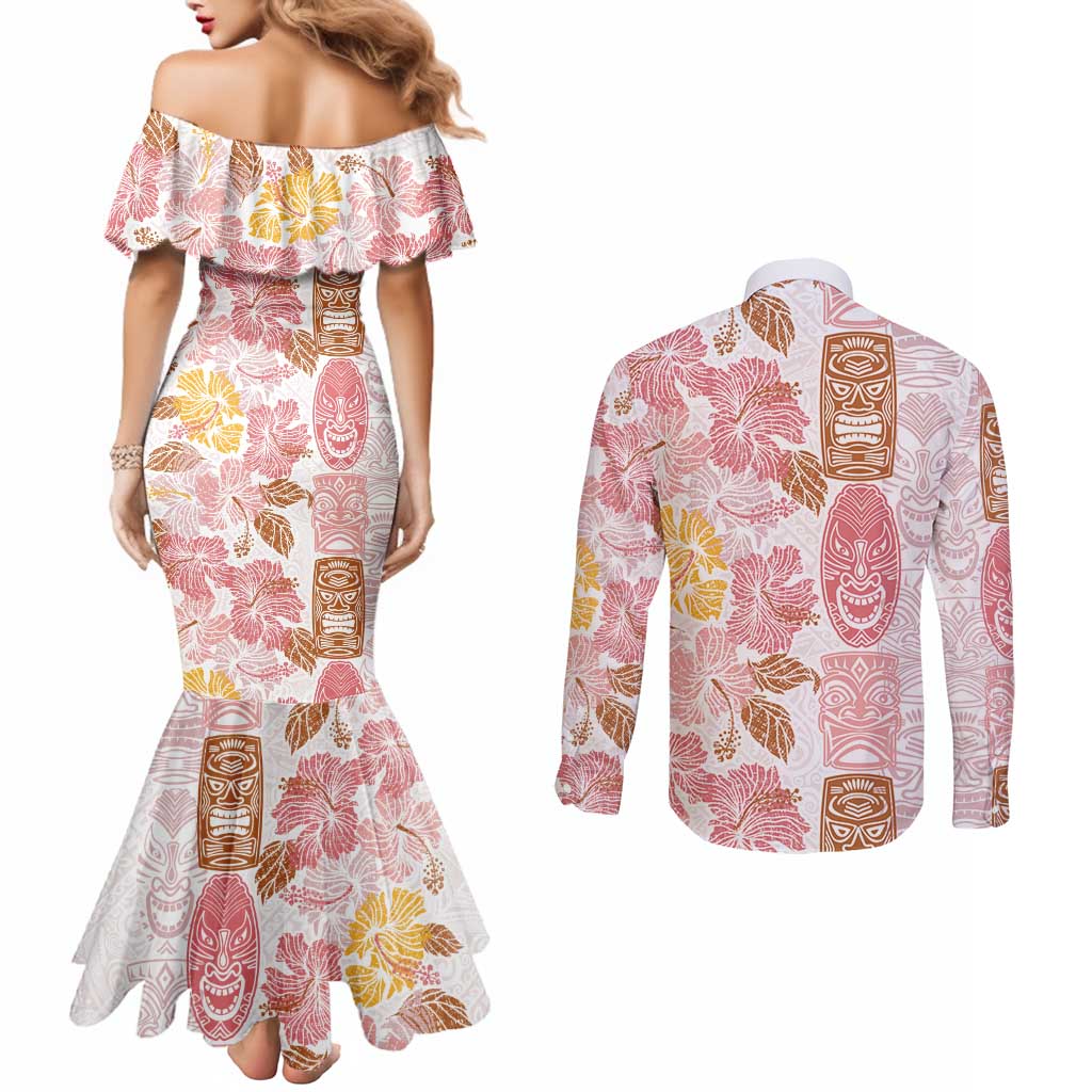 Christmas Aloha Hawaii Tiki Couples Matching Mermaid Dress and Long Sleeve Button Shirt Hibiscus Spring Colors LT7 - Polynesian Pride