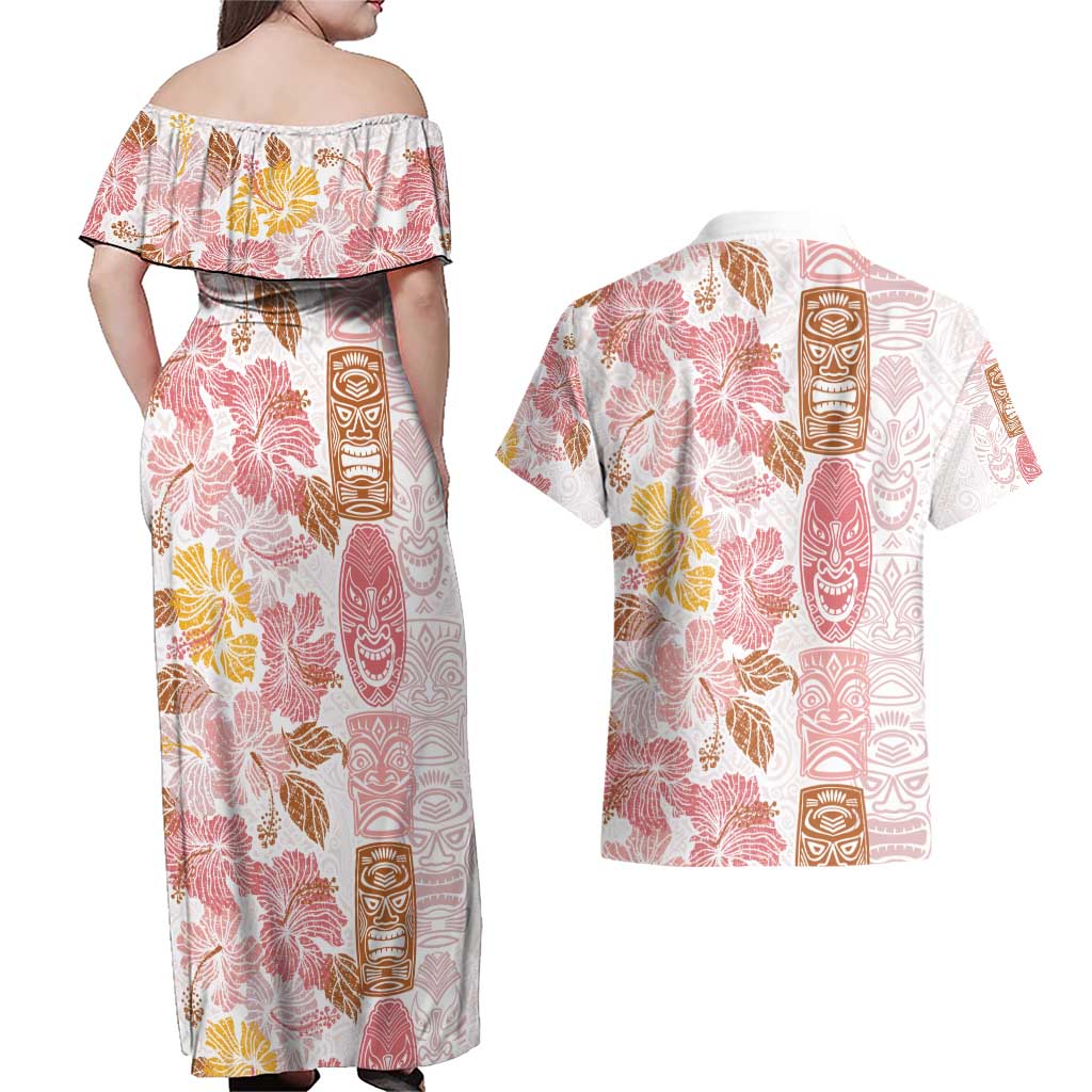 Christmas Aloha Hawaii Tiki Couples Matching Off Shoulder Maxi Dress and Hawaiian Shirt Hibiscus Spring Colors LT7 - Polynesian Pride
