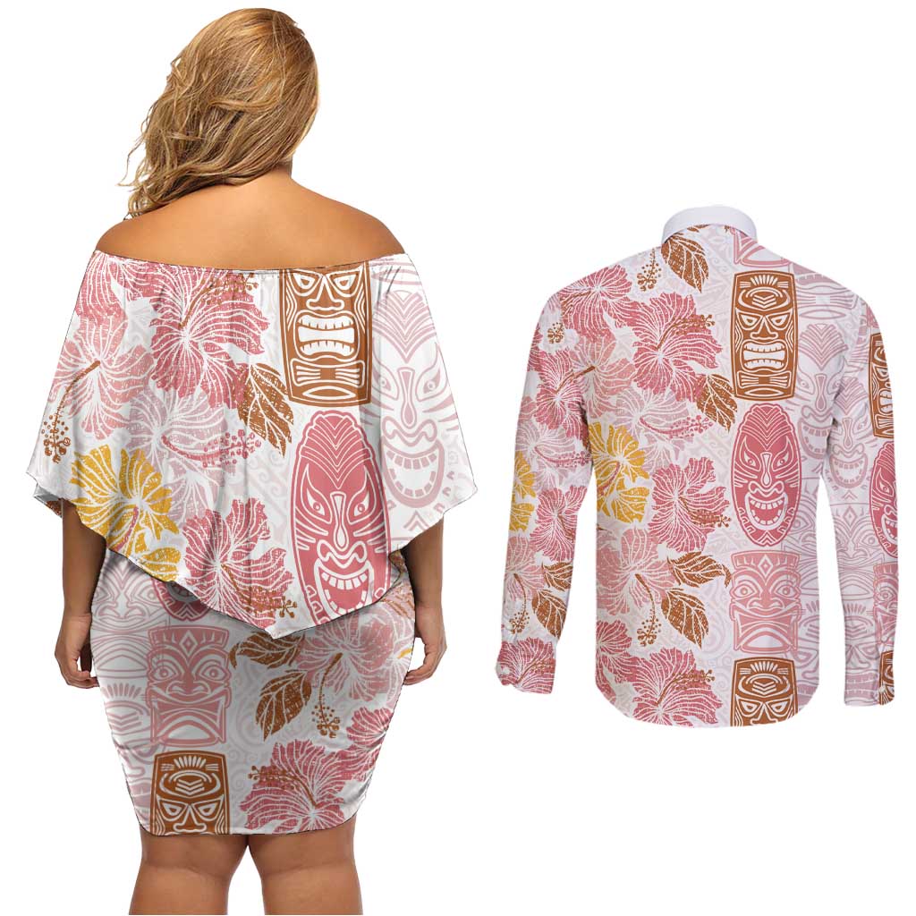 Christmas Aloha Hawaii Tiki Couples Matching Off Shoulder Short Dress and Long Sleeve Button Shirt Hibiscus Spring Colors LT7 - Polynesian Pride