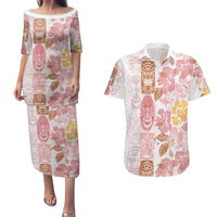 Christmas Aloha Hawaii Tiki Couples Matching Puletasi and Hawaiian Shirt Hibiscus Spring Colors LT7 Pink - Polynesian Pride
