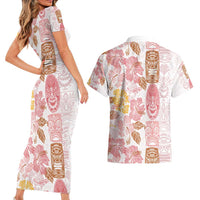 Christmas Aloha Hawaii Tiki Couples Matching Short Sleeve Bodycon Dress and Hawaiian Shirt Hibiscus Spring Colors LT7 - Polynesian Pride