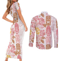 Christmas Aloha Hawaii Tiki Couples Matching Short Sleeve Bodycon Dress and Long Sleeve Button Shirt Hibiscus Spring Colors LT7 - Polynesian Pride