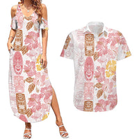 Christmas Aloha Hawaii Tiki Couples Matching Summer Maxi Dress and Hawaiian Shirt Hibiscus Spring Colors LT7 Pink - Polynesian Pride