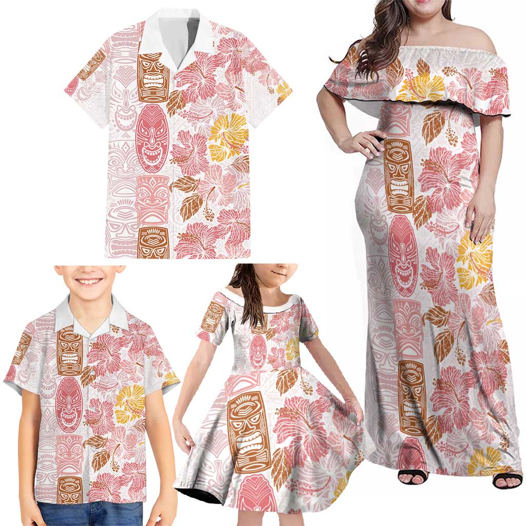 Christmas Aloha Hawaii Tiki Family Matching Off Shoulder Maxi Dress and Hawaiian Shirt Hibiscus Spring Colors LT7 - Polynesian Pride