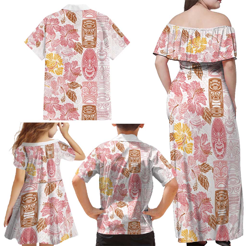 Christmas Aloha Hawaii Tiki Family Matching Off Shoulder Maxi Dress and Hawaiian Shirt Hibiscus Spring Colors LT7 - Polynesian Pride