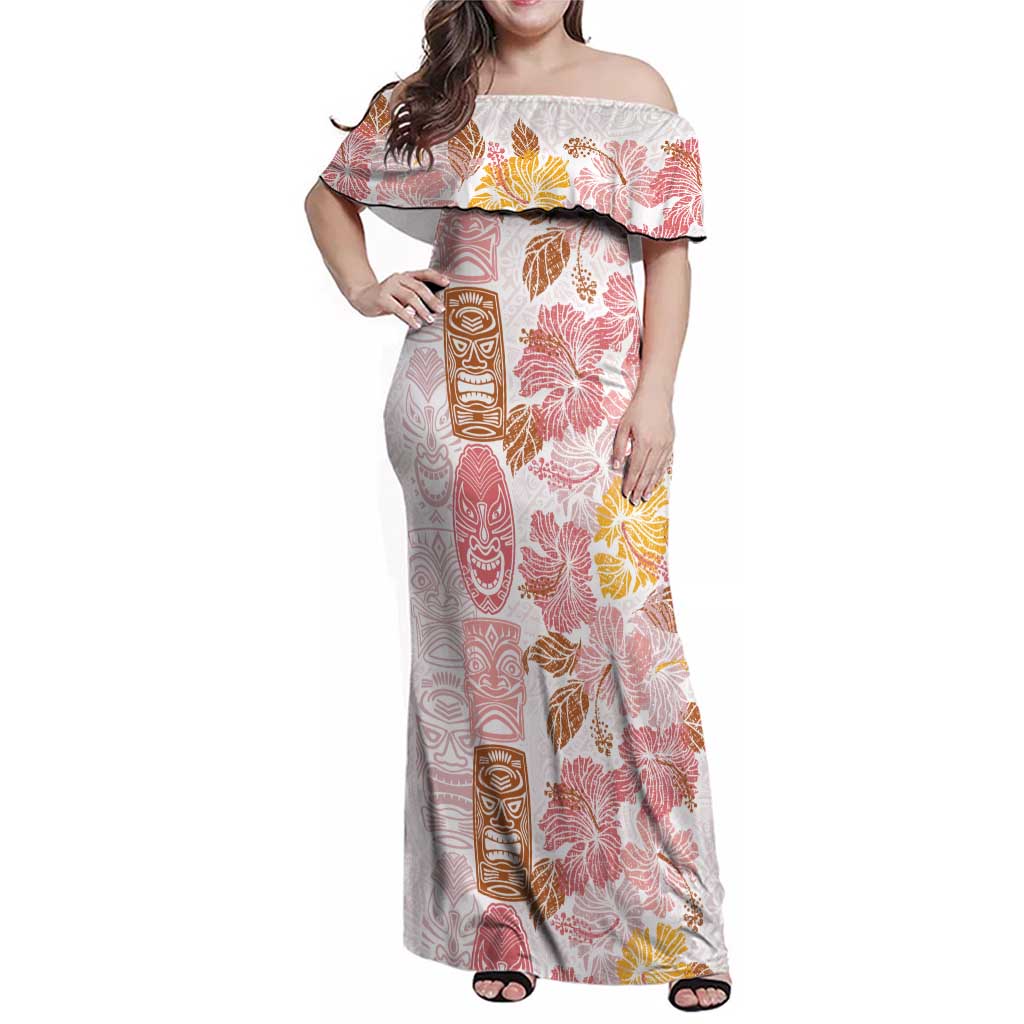 Christmas Aloha Hawaii Tiki Family Matching Off Shoulder Maxi Dress and Hawaiian Shirt Hibiscus Spring Colors LT7 Mom's Dress Pink - Polynesian Pride