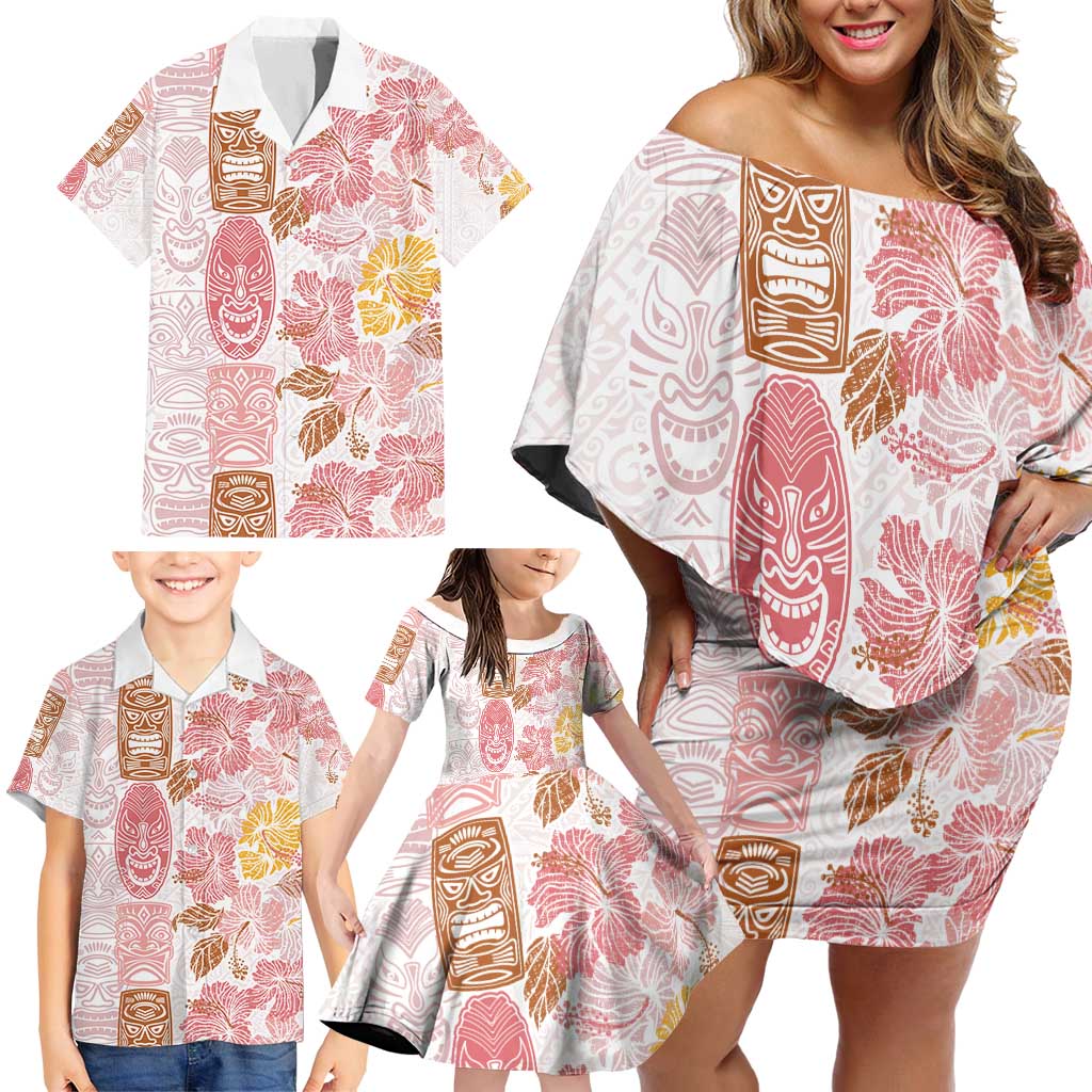 Christmas Aloha Hawaii Tiki Family Matching Off Shoulder Short Dress and Hawaiian Shirt Hibiscus Spring Colors LT7 - Polynesian Pride