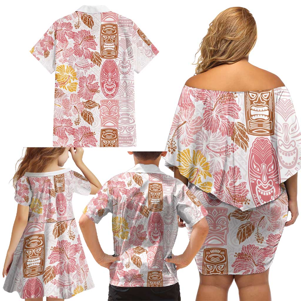 Christmas Aloha Hawaii Tiki Family Matching Off Shoulder Short Dress and Hawaiian Shirt Hibiscus Spring Colors LT7 - Polynesian Pride