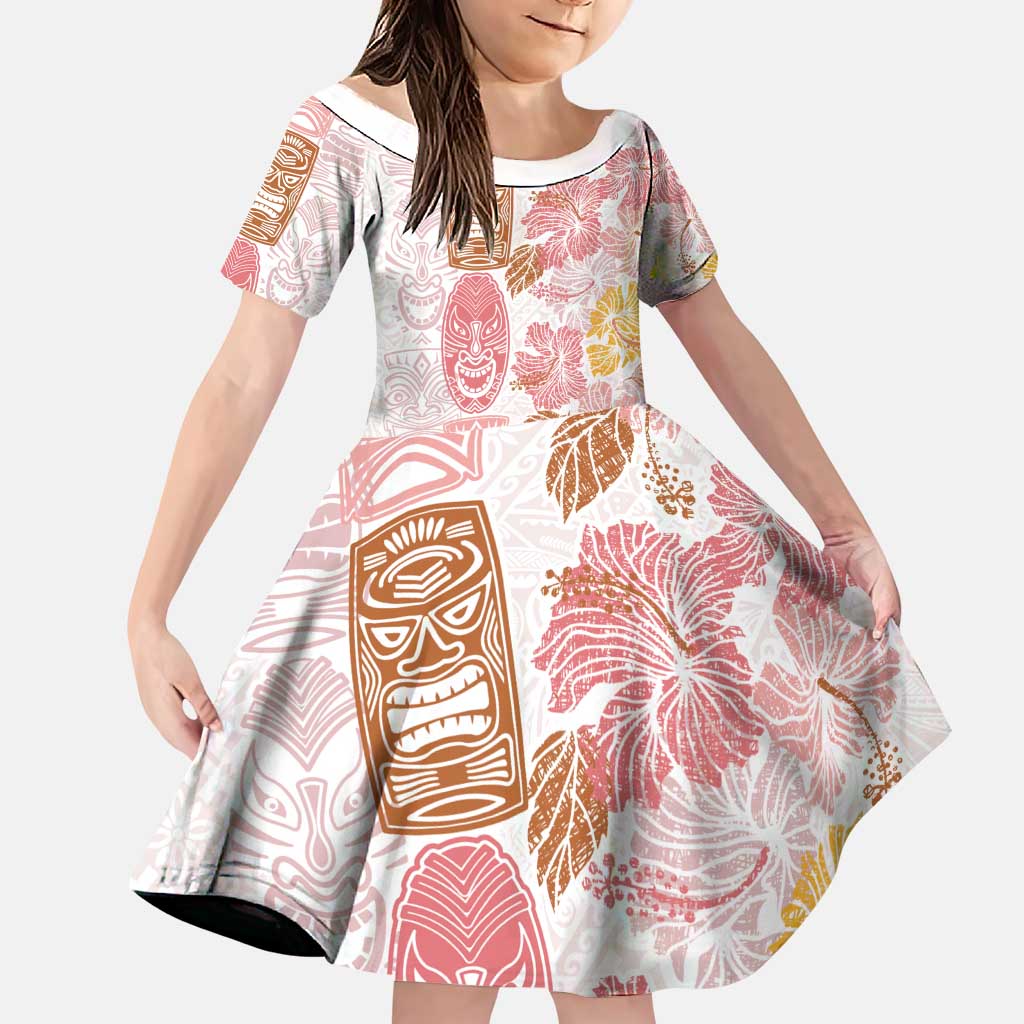 Christmas Aloha Hawaii Tiki Family Matching Puletasi and Hawaiian Shirt Hibiscus Spring Colors LT7 Daughter's Dress Pink - Polynesian Pride
