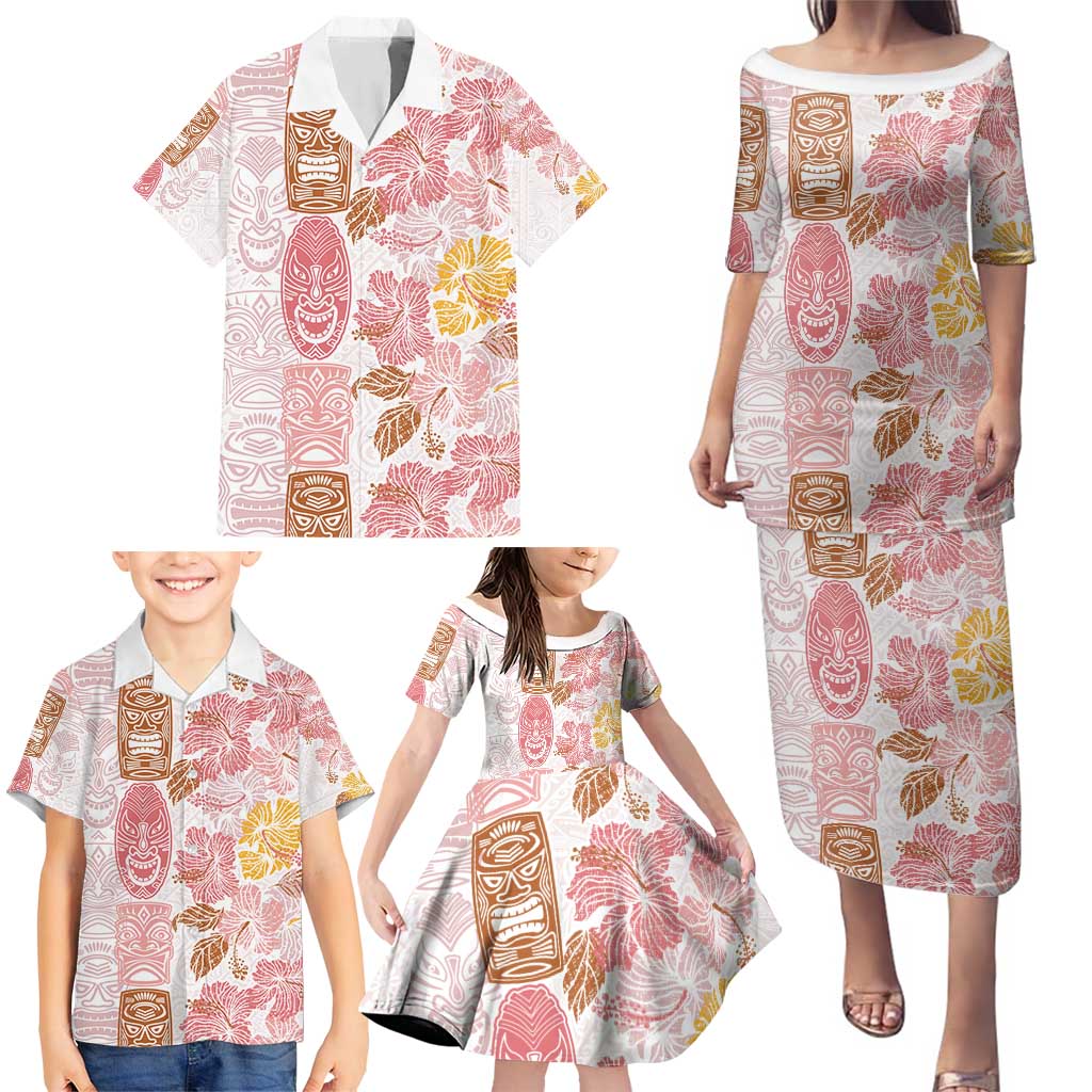 Christmas Aloha Hawaii Tiki Family Matching Puletasi and Hawaiian Shirt Hibiscus Spring Colors LT7 - Polynesian Pride