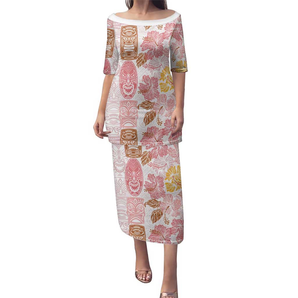 Christmas Aloha Hawaii Tiki Family Matching Puletasi and Hawaiian Shirt Hibiscus Spring Colors LT7 Mom's Dress Pink - Polynesian Pride