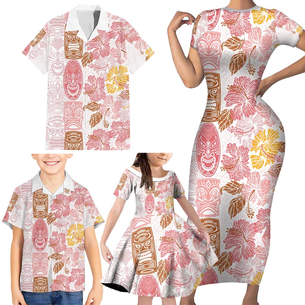 Christmas Aloha Hawaii Tiki Family Matching Short Sleeve Bodycon Dress and Hawaiian Shirt Hibiscus Spring Colors LT7 - Polynesian Pride