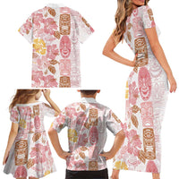 Christmas Aloha Hawaii Tiki Family Matching Short Sleeve Bodycon Dress and Hawaiian Shirt Hibiscus Spring Colors LT7 - Polynesian Pride