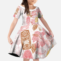 Christmas Aloha Hawaii Tiki Family Matching Summer Maxi Dress and Hawaiian Shirt Hibiscus Spring Colors LT7 Daughter's Dress Pink - Polynesian Pride