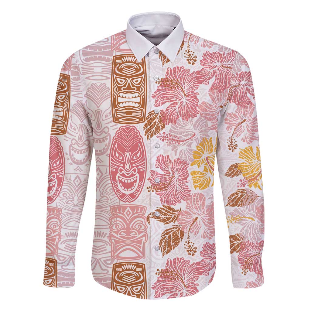 Christmas Aloha Hawaii Tiki Family Matching Summer Maxi Dress and Hawaiian Shirt Hibiscus Spring Colors LT7 Dad's Shirt - Long Sleeve Pink - Polynesian Pride