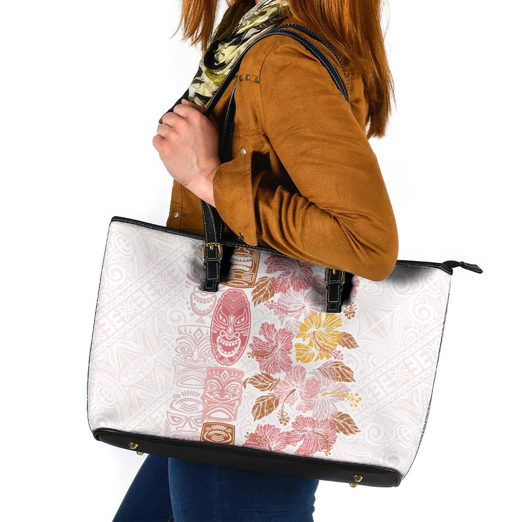 Christmas Aloha Hawaii Tiki Leather Tote Bag Hibiscus Spring Colors - Polynesian Pride
