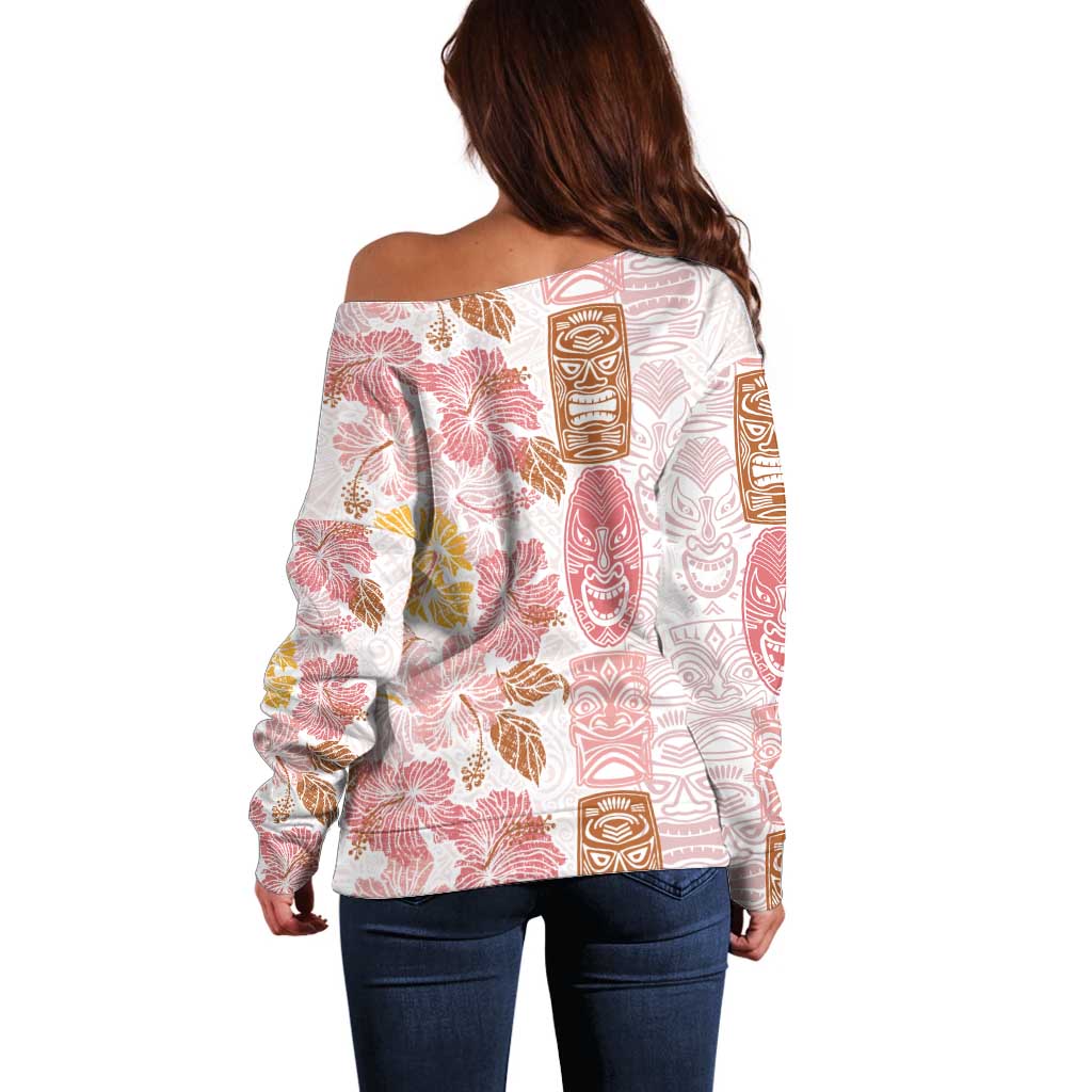 Christmas Aloha Hawaii Tiki Off Shoulder Sweater Hibiscus Spring Colors - Polynesian Pride