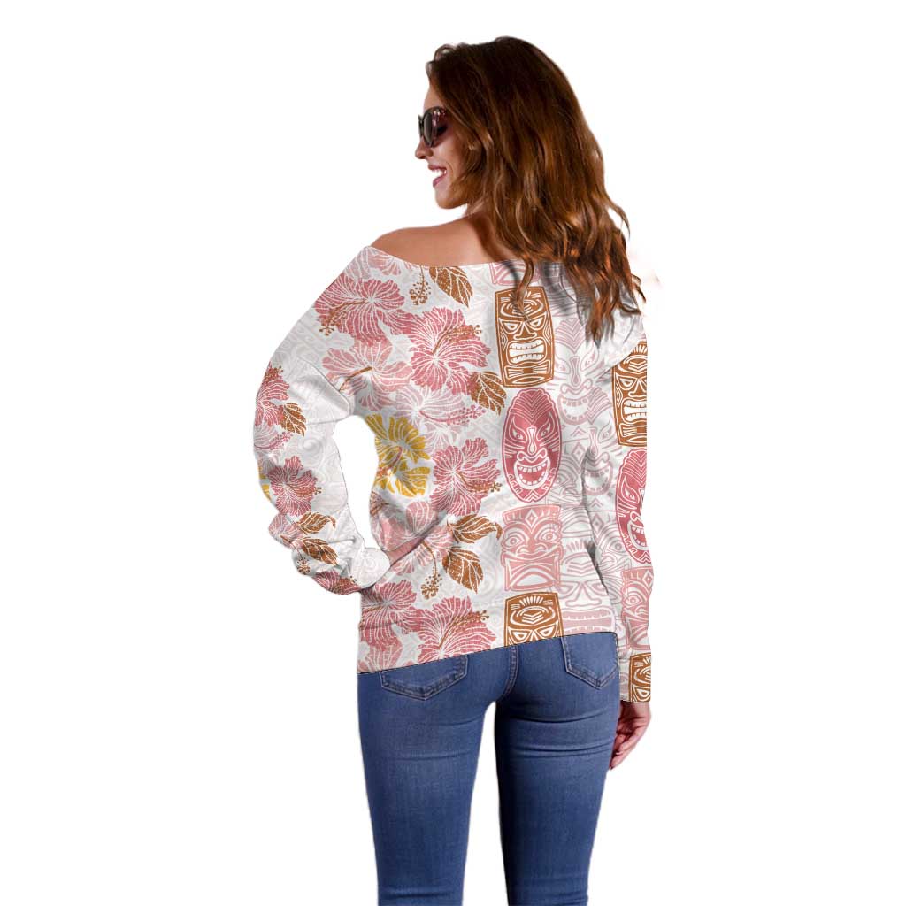 Christmas Aloha Hawaii Tiki Off Shoulder Sweater Hibiscus Spring Colors - Polynesian Pride