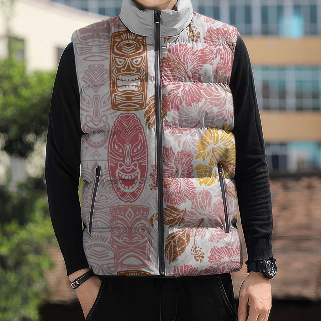 Christmas Aloha Hawaii Tiki Sleeveless Puffer Jacket Hibiscus Spring Colors - Polynesian Pride