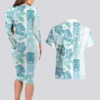 Christmas Aloha Hawaii Tiki Couples Matching Long Sleeve Bodycon Dress and Hawaiian Shirt Hibiscus Summer Colors LT7 - Polynesian Pride