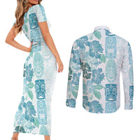 Christmas Aloha Hawaii Tiki Couples Matching Short Sleeve Bodycon Dress and Long Sleeve Button Shirt Hibiscus Summer Colors LT7 - Polynesian Pride