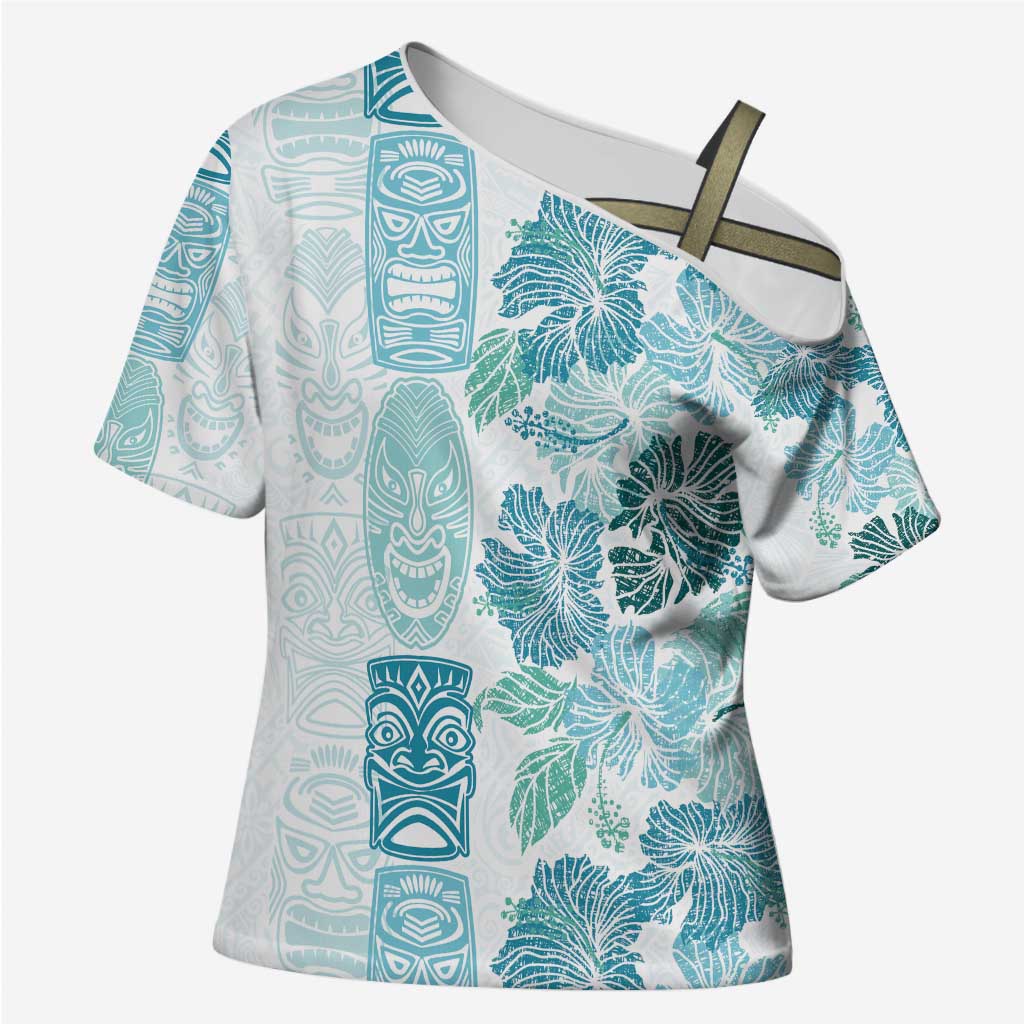 Christmas Aloha Hawaii Tiki Cross Shoulder Shirt Hibiscus Summer Colors LT7 Female Turquoise - Polynesian Pride