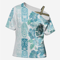 Christmas Aloha Hawaii Tiki Cross Shoulder Shirt Hibiscus Summer Colors LT7 Female Turquoise - Polynesian Pride