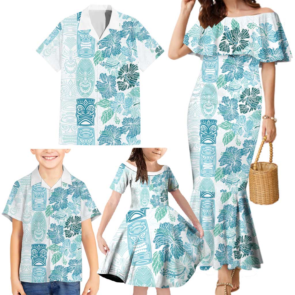 Christmas Aloha Hawaii Tiki Family Matching Mermaid Dress and Hawaiian Shirt Hibiscus Summer Colors LT7 - Polynesian Pride