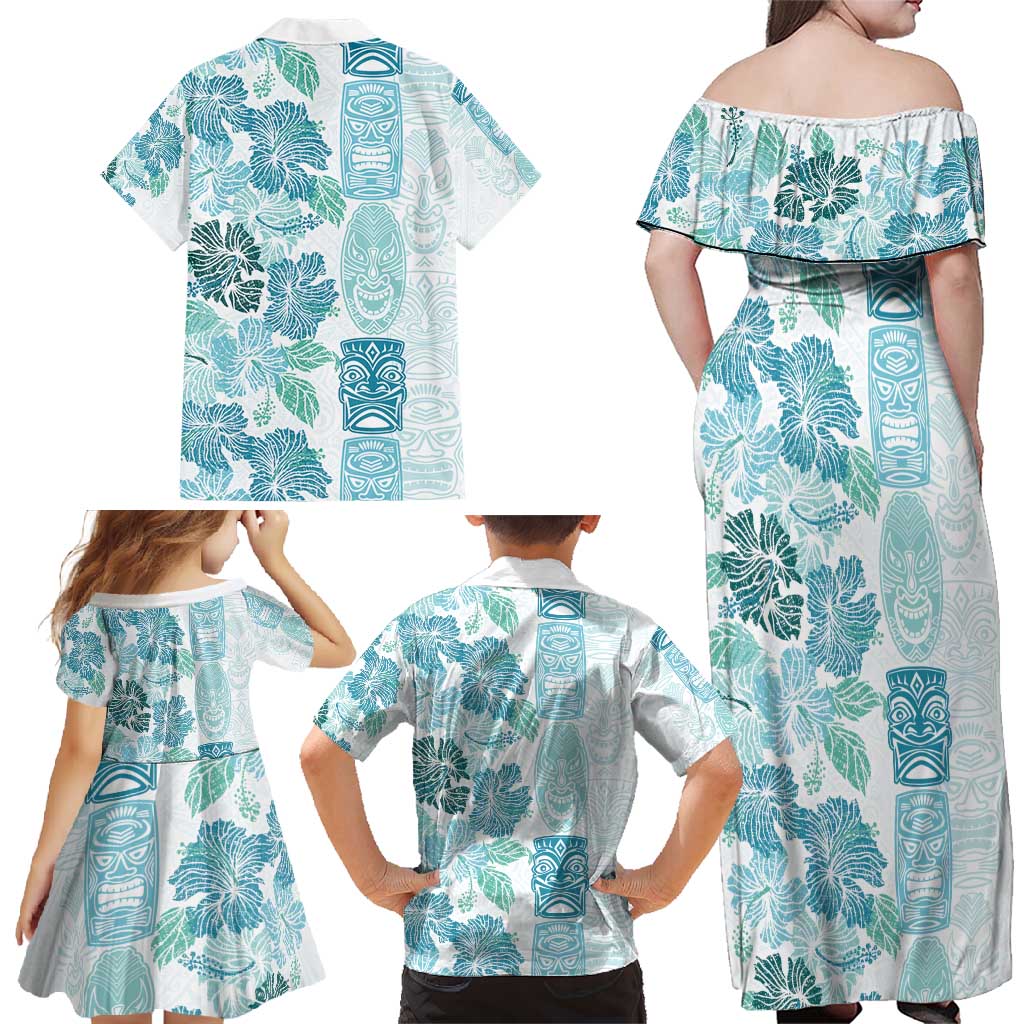 Christmas Aloha Hawaii Tiki Family Matching Off Shoulder Maxi Dress and Hawaiian Shirt Hibiscus Summer Colors LT7 - Polynesian Pride