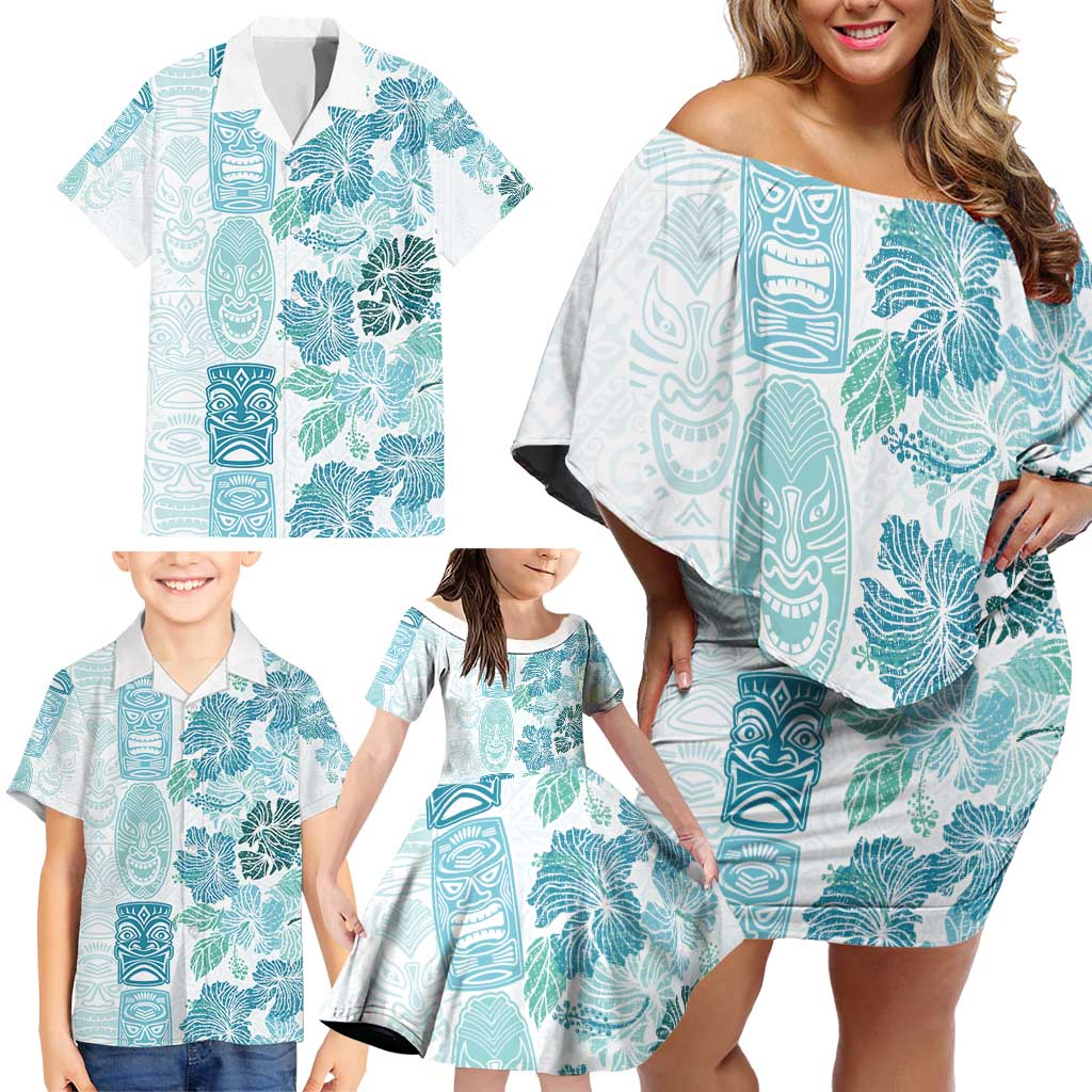 Christmas Aloha Hawaii Tiki Family Matching Off Shoulder Short Dress and Hawaiian Shirt Hibiscus Summer Colors LT7 - Polynesian Pride