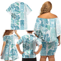 Christmas Aloha Hawaii Tiki Family Matching Off Shoulder Short Dress and Hawaiian Shirt Hibiscus Summer Colors LT7 - Polynesian Pride