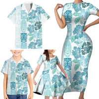 Christmas Aloha Hawaii Tiki Family Matching Short Sleeve Bodycon Dress and Hawaiian Shirt Hibiscus Summer Colors LT7 - Polynesian Pride