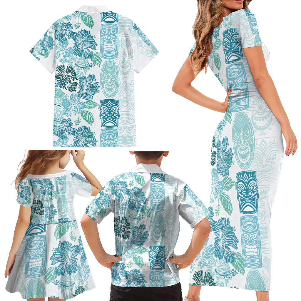 Christmas Aloha Hawaii Tiki Family Matching Short Sleeve Bodycon Dress and Hawaiian Shirt Hibiscus Summer Colors LT7 - Polynesian Pride