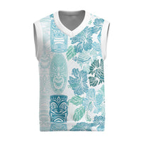 Christmas Aloha Hawaii Tiki Christmas Knitted V-Neck Vest Hibiscus Summer Colors LT7 Turquoise - Polynesian Pride